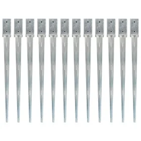 Picas de tierra 12 uds acero galvanizado plateado 7x7x90 cm de vidaXL, Puntas para anclaje en el suelo - Ref: Foro24-145406, ...