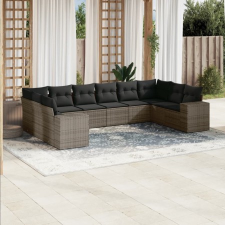 Set de sofás de jardín 10 pzas con cojines ratán sintético gris de , Conjuntos de jardín - Ref: Foro24-3223069, Precio: 611,6...