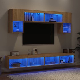 Muebles TV pared con LED 6 pzas madera ingeniería roble Sonoma en Muebles TV | Comprar online en Foru.es