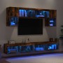 Muebles TV pared con LED 6 pzas madera ingeniería roble ahumado en Muebles TV | Comprar online en Foru.es