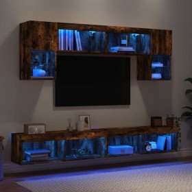 Muebles TV pared con LED 6 pzas madera ingeniería roble ahumado en Muebles TV | Comprar online en Foru.es