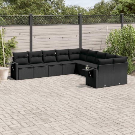 Set de sofás de jardín 10 pzas cojines ratán sintético negro de , Conjuntos de jardín - Ref: Foro24-3220704, Precio: 639,97 €...