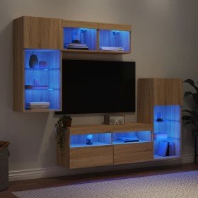 Muebles TV pared con LED 5 pzas madera ingeniería roble Sonoma en Muebles TV | Comprar online en Foru.es