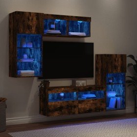 Muebles TV pared con LED 5 pzas madera ingeniería roble ahumado en Muebles TV | Comprar online en Foru.es
