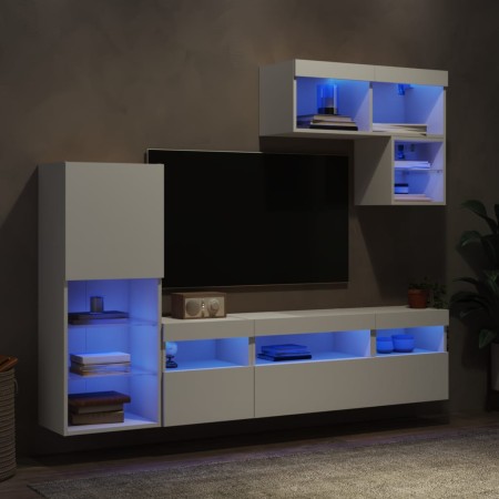 Muebles de TV de pared con LED 6 pzas madera ingeniería blanco en Muebles TV | Comprar online en Foru.es