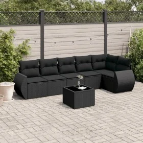 Set de comedor de jardín 7 pzas y cojines ratán sintético negro de , Conjuntos de jardín - Ref: Foro24-3221394, Precio: 492,1...