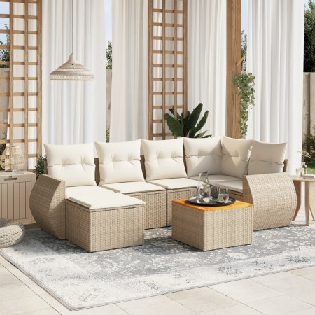 Set sofás de jardín 7 piezas y cojines ratán sintético beige de , Conjuntos de jardín - Ref: Foro24-3225106, Precio: 469,31 €...