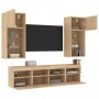 Muebles TV pared con LED 5 pzas madera ingeniería roble Sonoma en Muebles TV | Comprar online en Foru.es