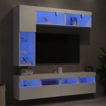 Mueble de pared de TV con luces LED 7 piezas blanco en Muebles TV | Comprar online en Foru.es