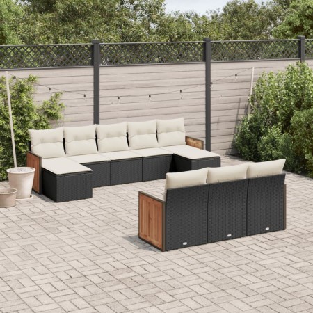 Set de sofás de jardín 10 pzas cojines ratán sintético negro de , Conjuntos de jardín - Ref: Foro24-3228093, Precio: 536,24 €...