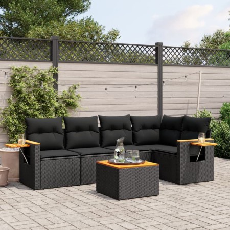 Set de sofás de jardín 6 piezas y cojines ratán sintético negro de , Conjuntos de jardín - Ref: Foro24-3226790, Precio: 394,3...
