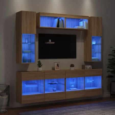 Muebles de TV de pared con luces LED 6 piezas roble sonoma en Muebles TV | Comprar online en Foru.es