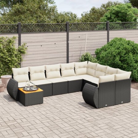 Set de sofás de jardín 10 pzas cojines ratán sintético negro de , Conjuntos de jardín - Ref: Foro24-3225167, Precio: 556,84 €...