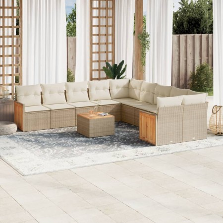 Set de sofás de jardín 11pzas con cojines ratán sintético beige de , Conjuntos de jardín - Ref: Foro24-3228039, Precio: 656,5...