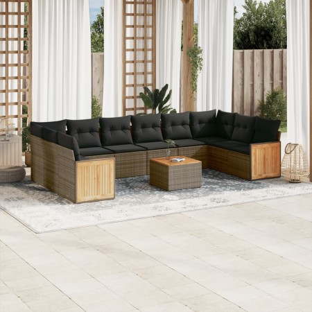 Set de sofás de jardín 11 pzas y cojines ratán sintético gris de , Conjuntos de jardín - Ref: Foro24-3228013, Precio: 634,68 ...