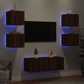 Muebles TV pared con LED 6 pzas madera ingeniería marrón roble en Muebles TV | Comprar online en Foru.es