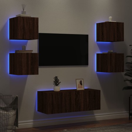Muebles TV pared con LED 6 pzas madera ingeniería marrón roble en Muebles TV | Comprar online en Foru.es