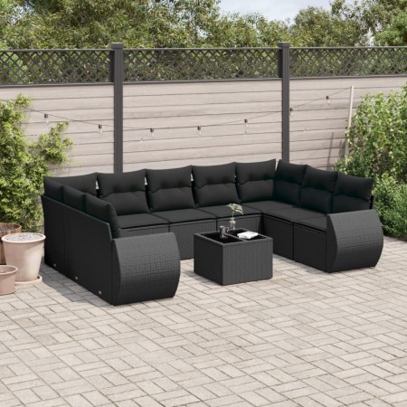 Set de sofás de jardín 10 pzas cojines ratán sintético negro de , Conjuntos de jardín - Ref: Foro24-3254142, Precio: 657,68 €...