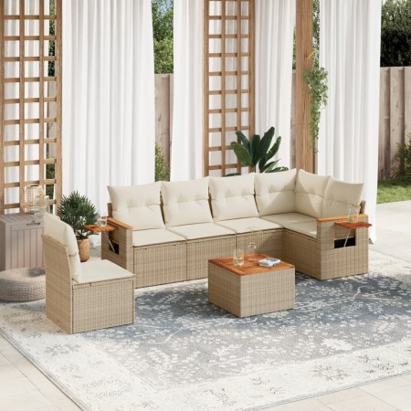 Set sofás de jardín 7 piezas y cojines ratán sintético beige de , Conjuntos de jardín - Ref: Foro24-3226863, Precio: 487,62 €...