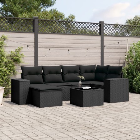 Set de comedor de jardín 7 pzas y cojines ratán sintético negro de , Conjuntos de jardín - Ref: Foro24-3222864, Precio: 464,8...