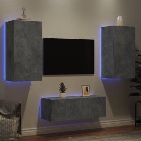 Muebles TV pared con LED 4 pzas madera ingeniería gris hormigón en Muebles TV | Comprar online en Foru.es