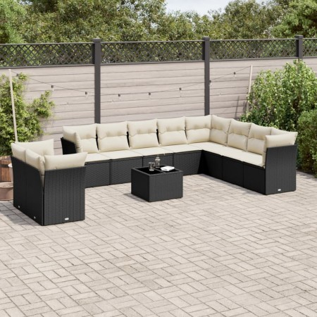 Set de sofás de jardín 11 pzas y cojines ratán sintético negro de , Conjuntos de jardín - Ref: Foro24-3249705, Precio: 660,30...