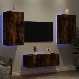 Muebles TV pared con LED 4 pzas madera ingeniería roble ahumado en Muebles TV | Comprar online en Foru.es