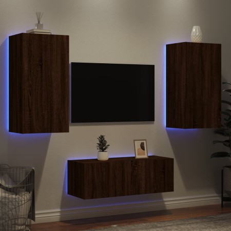 Muebles TV pared con LED 4 pzas madera ingeniería marrón roble en Muebles TV | Comprar online en Foru.es