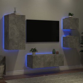 Muebles TV pared con LED 5 pzas madera ingeniería gris hormigón en Muebles TV | Comprar online en Foru.es