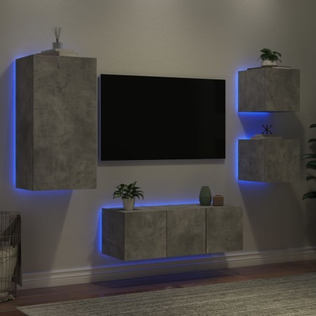 Muebles TV pared con LED 5 pzas madera ingeniería gris hormigón en Muebles TV | Comprar online en Foru.es