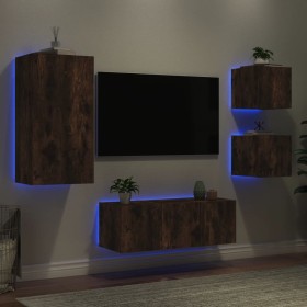 Muebles TV pared con LED 5 pzas madera ingeniería roble ahumado en Muebles TV | Comprar online en Foru.es