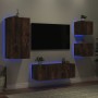 Muebles TV pared con LED 5 pzas madera ingeniería roble ahumado en Muebles TV | Comprar online en Foru.es
