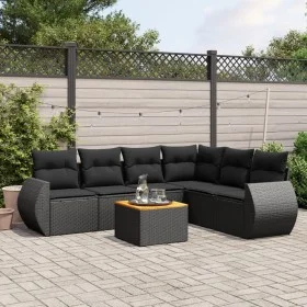 Set de comedor de jardín 7 pzas y cojines ratán sintético negro de , Conjuntos de jardín - Ref: Foro24-3225019, Precio: 479,2...