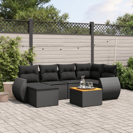 Set de comedor de jardín 7 pzas y cojines ratán sintético negro de , Conjuntos de jardín - Ref: Foro24-3225103, Precio: 432,9...