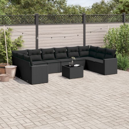 Set de sofás de jardín 11 pzas y cojines ratán sintético negro de , Conjuntos de jardín - Ref: Foro24-3219465, Precio: 682,43...