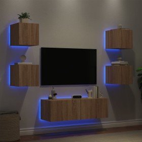 Muebles de TV de pared con luces LED 5 piezas roble Sonoma en Muebles TV | Comprar online en Foru.es