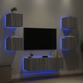 Muebles de TV de pared con luces LED 5 piezas gris Sonoma en Muebles TV | Comprar online en Foru.es