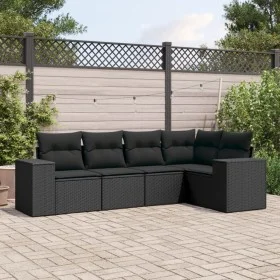 Set de muebles de jardín 5 pzas y cojines ratán sintético negro by , Modular outdoor sofas - Ref: Foro24-3222524, Price: 394,...