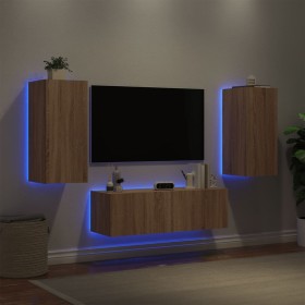 Muebles de TV de pared con luces LED 3 piezas roble Sonoma en Muebles TV | Comprar online en Foru.es