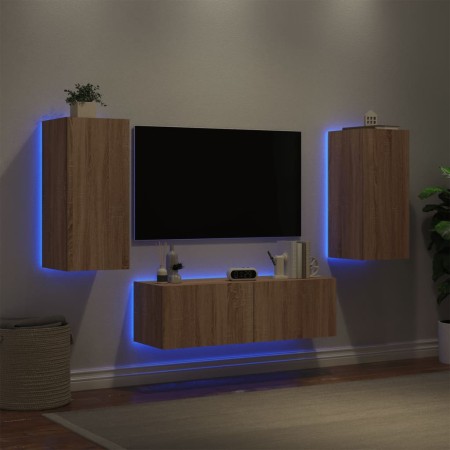 Muebles de TV de pared con luces LED 3 piezas roble Sonoma en Muebles TV | Comprar online en Foru.es