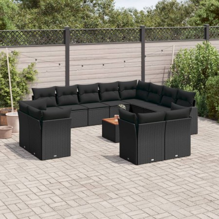 Set de sofás de jardín y cojines 13 pzas ratán sintético negro de , Conjuntos de jardín - Ref: Foro24-3223948, Precio: 882,30...