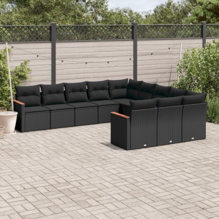 Set de sofás de jardín 11 pzas y cojines ratán sintético negro de , Conjuntos de jardín - Ref: Foro24-3258828, Precio: 717,26...