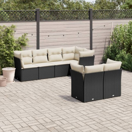 Set de comedor de jardín 7 pzas y cojines ratán sintético negro de , Conjuntos de jardín - Ref: Foro24-3249735, Precio: 470,4...
