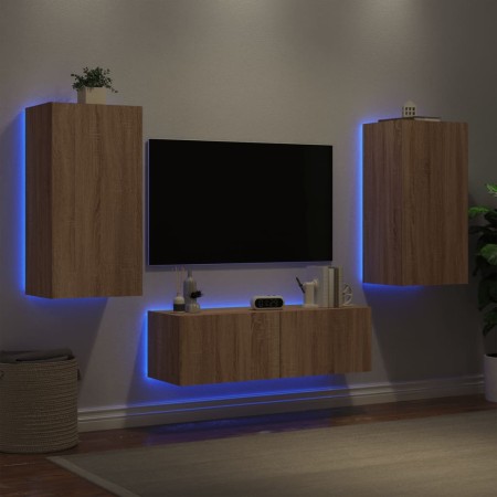 Muebles de TV de pared con luces LED 3 piezas roble Sonoma en Muebles TV | Comprar online en Foru.es