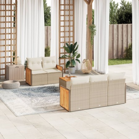 Juego de sofás jardín con cojines 6 pzas ratán sintético beige de , Conjuntos de jardín - Ref: Foro24-3259867, Precio: 434,04...