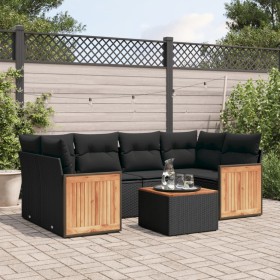 Set de comedor de jardín 7 pzas y cojines ratán sintético negro de , Conjuntos de jardín - Ref: Foro24-3259878, Precio: 462,6...