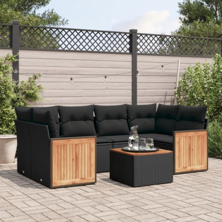 Set de comedor de jardín 7 pzas y cojines ratán sintético negro de , Conjuntos de jardín - Ref: Foro24-3259878, Precio: 462,6...