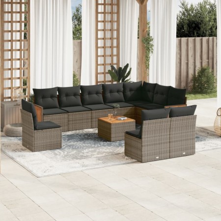Set de sofás de jardín 11 pzas y cojines ratán sintético gris de , Conjuntos de jardín - Ref: Foro24-3260163, Precio: 630,98 ...