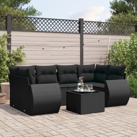 Set de comedor de jardín 7 pzas y cojines ratán sintético negro de , Conjuntos de jardín - Ref: Foro24-3253452, Precio: 498,8...