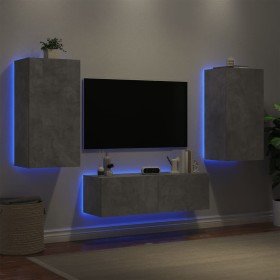 Muebles de TV de pared con luces LED 3 piezas gris hormigón en Muebles TV | Comprar online en Foru.es